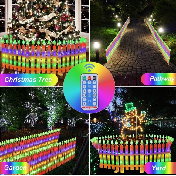 Solar☀️Lighted💡Garden Fence Christmas Tree🎄Fence Lights 10FT 336LED 8 Modes - Picture 7 of 9